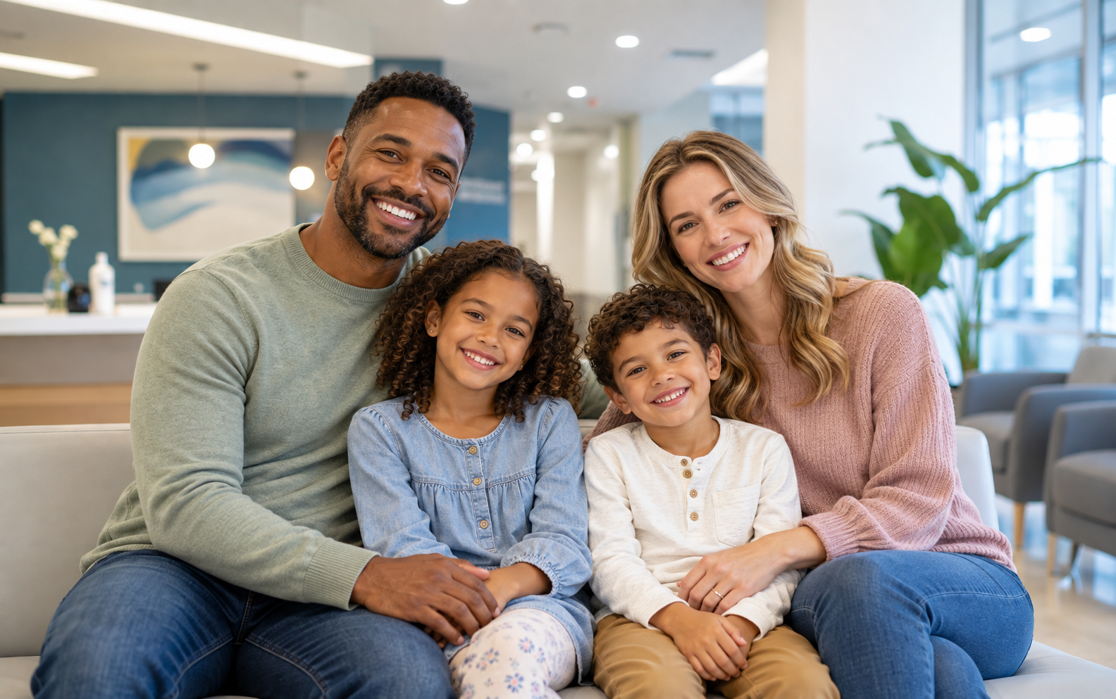 A family together at a welcoming healthcare practice